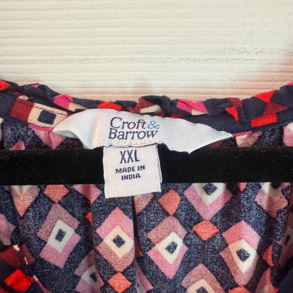 Croft & Barrow Maxi Dress Womens XXL Blue Pink Geometric Tiered Ruffle Boho - Picture 2 of 7
